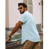 imagePJ PAUL JONES Mens Short Sleeve Button Down Shirts Casual Waffle Textured Loose Fit Summer Beach ShirtLight Blue