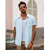 imagePJ PAUL JONES Mens Short Sleeve Button Down Shirts Casual Waffle Textured Loose Fit Summer Beach ShirtLight Blue