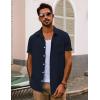 imagePJ PAUL JONES Mens Short Sleeve Button Down Shirts Casual Waffle Textured Loose Fit Summer Beach ShirtNavy