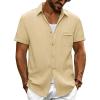 imagePJ PAUL JONES Mens Casual Button Down Shirt Textured Short Sleeve Summer Shirt wih PocketApricot Yellow