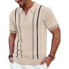 imagePJ PAUL JONES Mens Quarter Zipper Knit Polo Shirts Striped Vintage Short Sleeve ShirtApricot