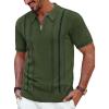 imagePJ PAUL JONES Mens Quarter Zipper Knit Polo Shirts Striped Vintage Short Sleeve ShirtArmy Green