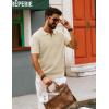 imagePJ PAUL JONES Mens Polo Shirts Short Sleeve V Neck Knit Textured Polo Casual Knitted Golf ShirtApricot
