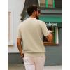 imagePJ PAUL JONES Mens Polo Shirts Short Sleeve V Neck Knit Textured Polo Casual Knitted Golf ShirtApricot