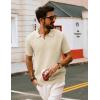 imagePJ PAUL JONES Mens Polo Shirts Short Sleeve V Neck Knit Textured Polo Casual Knitted Golf ShirtApricot