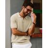 imagePJ PAUL JONES Mens Polo Shirts Short Sleeve V Neck Knit Textured Polo Casual Knitted Golf ShirtApricot