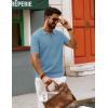 imagePJ PAUL JONES Mens Polo Shirts Short Sleeve V Neck Knit Textured Polo Casual Knitted Golf ShirtGray Blue