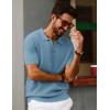 imagePJ PAUL JONES Mens Polo Shirts Short Sleeve V Neck Knit Textured Polo Casual Knitted Golf ShirtGray Blue