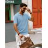 imagePJ PAUL JONES Mens Polo Shirts Short Sleeve V Neck Knit Textured Polo Casual Knitted Golf ShirtLight Blue