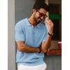 imagePJ PAUL JONES Mens Polo Shirts Short Sleeve V Neck Knit Textured Polo Casual Knitted Golf ShirtLight Blue