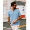 imagePJ PAUL JONES Mens Polo Shirts Short Sleeve V Neck Knit Textured Polo Casual Knitted Golf ShirtLight Blue