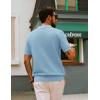 imagePJ PAUL JONES Mens Polo Shirts Short Sleeve V Neck Knit Textured Polo Casual Knitted Golf ShirtLight Blue
