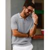 imagePJ PAUL JONES Mens Polo Shirts Short Sleeve V Neck Knit Textured Polo Casual Knitted Golf ShirtLight Gray