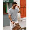 imagePJ PAUL JONES Mens Polo Shirts Short Sleeve V Neck Knit Textured Polo Casual Knitted Golf ShirtLight Gray