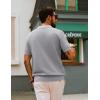 imagePJ PAUL JONES Mens Polo Shirts Short Sleeve V Neck Knit Textured Polo Casual Knitted Golf ShirtLight Gray