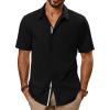imagePJ PAUL JONES Mens Casual Shirts Short Sleeve Button Down Shirts Summer WrinkleFree Shirts with PocketBlack