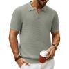 imagePJ PAUL JONES Mens Polo Shirts Short Sleeve V Neck Knit Textured Polo Casual Knitted Golf ShirtGreen