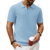 imagePJ PAUL JONES Mens Polo Shirts Short Sleeve V Neck Knit Textured Polo Casual Knitted Golf ShirtLight Blue