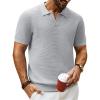 imagePJ PAUL JONES Mens Polo Shirts Short Sleeve V Neck Knit Textured Polo Casual Knitted Golf ShirtLight Gray