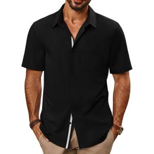 imagePJ PAUL JONES Mens Casual Shirts Short Sleeve Button Down Shirts Summer WrinkleFree Shirts with PocketBlack