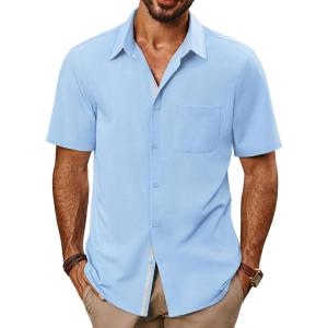 imagePJ PAUL JONES Mens Casual Shirts Short Sleeve Button Down Shirts Summer WrinkleFree Shirts with PocketBlue
