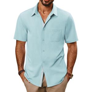 imagePJ PAUL JONES Mens Casual Shirts Short Sleeve Button Down Shirts Summer WrinkleFree Shirts with PocketLight Green