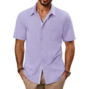 imagePJ PAUL JONES Mens Casual Shirts Short Sleeve Button Down Shirts Summer WrinkleFree Shirts with PocketPurple