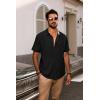 imagePJ PAUL JONES Mens Button Down Shirt Short Sleeve Casual Shirt Wrinkle Free Dress Shirt Summer Beach ShirtBlack
