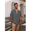 imagePJ PAUL JONES Mens Button Down Shirt Short Sleeve Casual Shirt Wrinkle Free Dress Shirt Summer Beach ShirtDark Grey