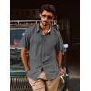 imagePJ PAUL JONES Mens Button Down Shirt Short Sleeve Casual Shirt Wrinkle Free Dress Shirt Summer Beach ShirtDark Grey
