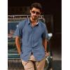 imagePJ PAUL JONES Mens Button Down Shirt Short Sleeve Casual Shirt Wrinkle Free Dress Shirt Summer Beach ShirtDenim Blue