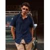 imagePJ PAUL JONES Mens Button Down Shirt Short Sleeve Casual Shirt Wrinkle Free Dress Shirt Summer Beach ShirtNavy Blue