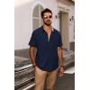 imagePJ PAUL JONES Mens Button Down Shirt Short Sleeve Casual Shirt Wrinkle Free Dress Shirt Summer Beach ShirtNavy Blue