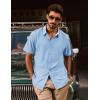 imagePJ PAUL JONES Mens Button Down Shirt Short Sleeve Casual Shirt Wrinkle Free Dress Shirt Summer Beach ShirtSky Blue
