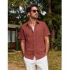 imagePJ PAUL JONES Mens Button Down Short Sleeve Shirt Summer Casual Cotton Button Up Beach Wedding ShirtsBrick Red