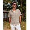 imagePJ PAUL JONES Mens Button Down Short Sleeve Shirt Summer Casual Cotton Button Up Beach Wedding ShirtsKhaki