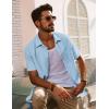 imagePJ PAUL JONES Mens Casual Button Down Shirts Short Sleeve Cotton Summer Beach Shirt with PocketsLight Blue