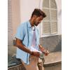imagePJ PAUL JONES Mens Casual Button Down Shirts Short Sleeve Cotton Summer Beach Shirt with PocketsLight Blue