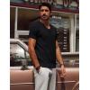 imagePJ PAUL JONES Mens TShirts Modern Fit V Neck Knit Shirts Textured Herringbone KnitwearBlack
