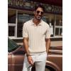 imagePJ PAUL JONES Mens V Neck Polo Shirt Textured Knit Slim Fit Golf TShirtsApricot