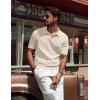 imagePJ PAUL JONES Mens V Neck Polo Shirt Textured Knit Slim Fit Golf TShirtsApricot