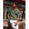 imagePJ PAUL JONES Mens V Neck Polo Shirt Textured Knit Slim Fit Golf TShirtsArmy Green