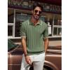 imagePJ PAUL JONES Mens V Neck Polo Shirt Textured Knit Slim Fit Golf TShirtsArmy Green