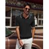 imagePJ PAUL JONES Mens V Neck Polo Shirt Textured Knit Slim Fit Golf TShirtsBlack