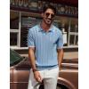 imagePJ PAUL JONES Mens V Neck Polo Shirt Textured Knit Slim Fit Golf TShirtsBlue Grey
