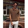 imagePJ PAUL JONES Mens V Neck Polo Shirt Textured Knit Slim Fit Golf TShirtsCoffee