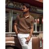 imagePJ PAUL JONES Mens V Neck Polo Shirt Textured Knit Slim Fit Golf TShirtsCoffee