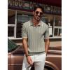 imagePJ PAUL JONES Mens V Neck Polo Shirt Textured Knit Slim Fit Golf TShirtsKhaki