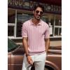 imagePJ PAUL JONES Mens V Neck Polo Shirt Textured Knit Slim Fit Golf TShirtsLeather Pink