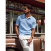 imagePJ PAUL JONES Mens V Neck Polo Shirt Textured Knit Slim Fit Golf TShirtsLight Blue